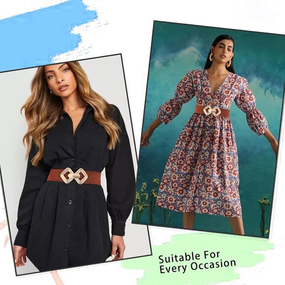 Stretchy Wide Women's Elastic Waist Belt for Dresses Gold Buckle - Picture 5 of 6